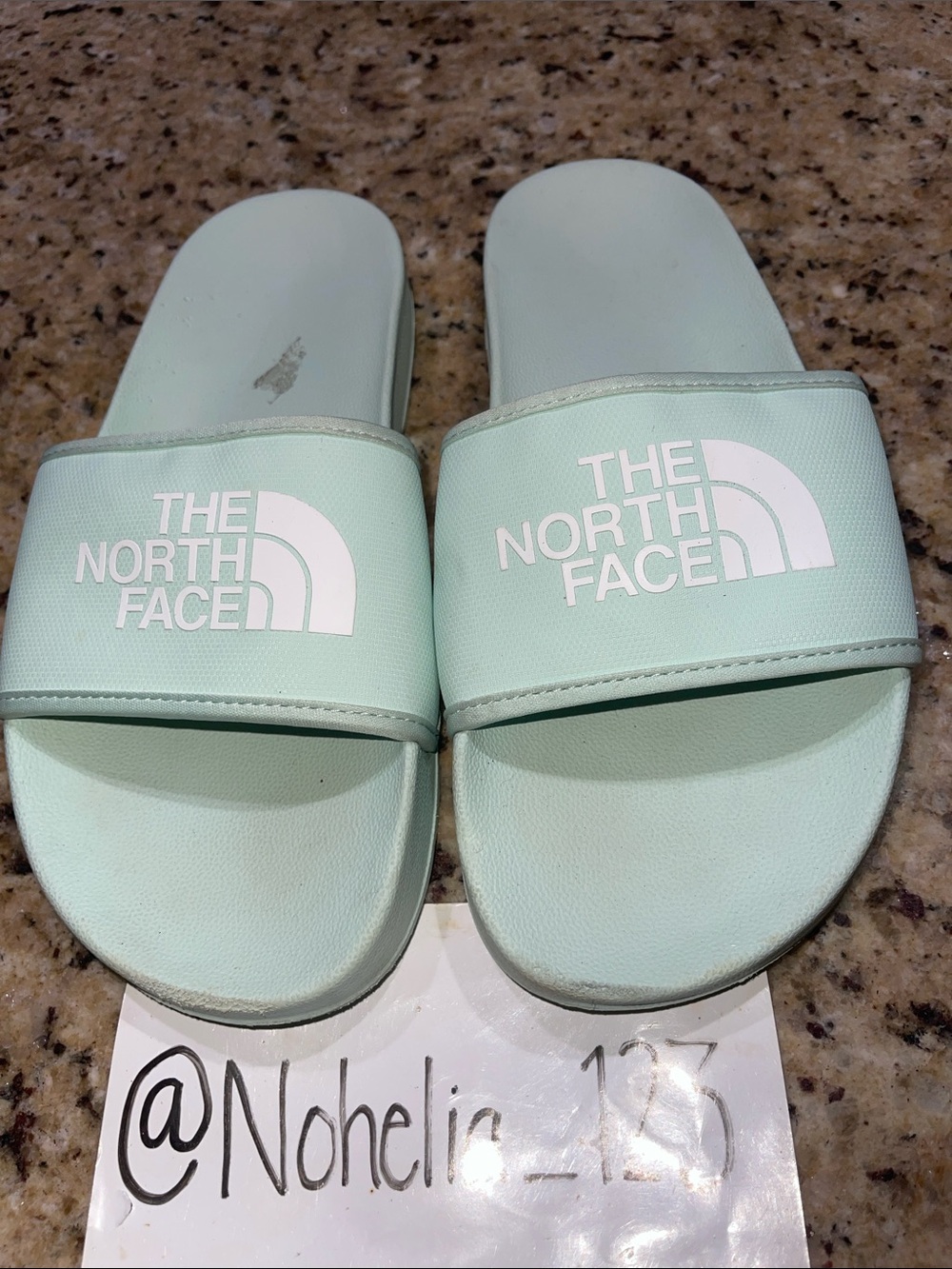 The North Face Mint Green Slide Sandals with White Logo